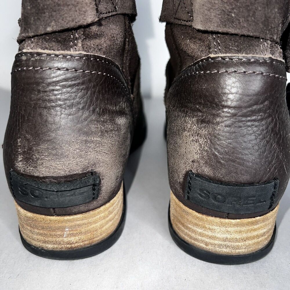 Sorel Brown Leather Lined Winter High Ankle Boots Womens Sz 9.5 Style Burnished - Picture 15 of 15